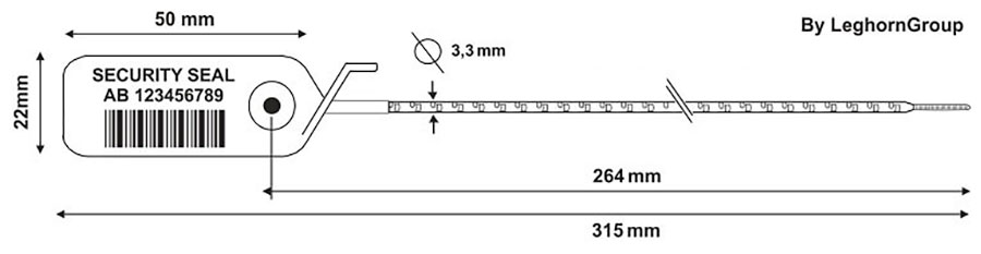 sigilli in plastica regolabili adjust seal 3.3x315 mm disegno tecnico